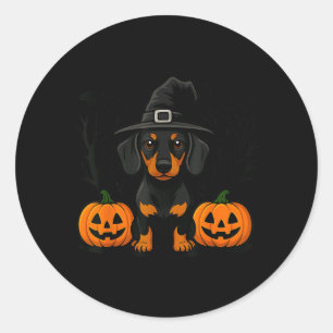 Halloween Black And Tan Dachshund Witch Spooky Classic Round Sticker