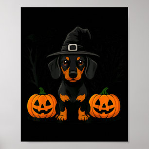 Halloween Black And Tan Dachshund Witch Spooky Poster