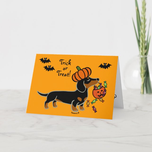Halloween Black and Tan Smooth Haired Dachshund Card (Front)