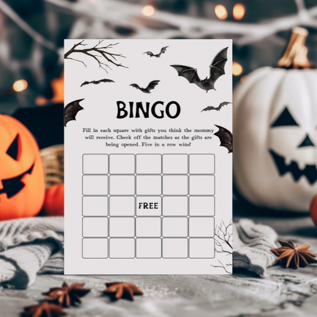Halloween Black and White Bats Bingo Game (Black and White Bats Baby Shower Bingo Game)
