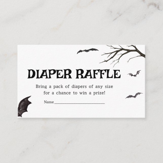 Halloween Black and White Bats Diaper Raffle Enclosure Card (Front)