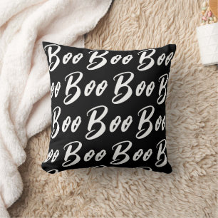 Halloween Black and White boo text pattern Cushion