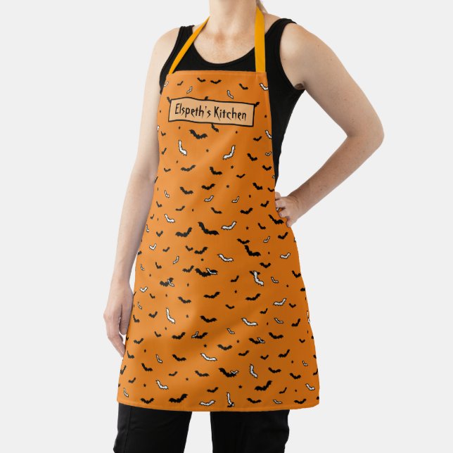Halloween Black and White Flying Bats Pattern Apron (Insitu)