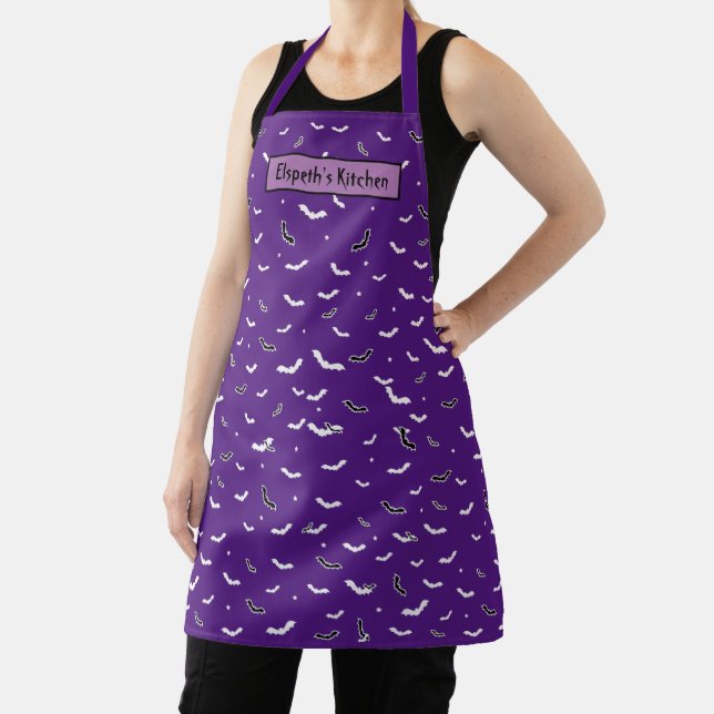 Halloween Black and White Flying Bats Pattern Apron (Insitu)