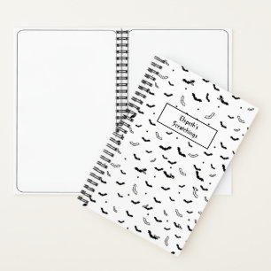 Halloween Black and White Flying Bats Pattern Notebook