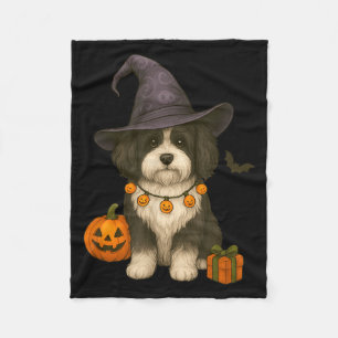 Halloween Black And White Havanese Dog Fleece Blanket