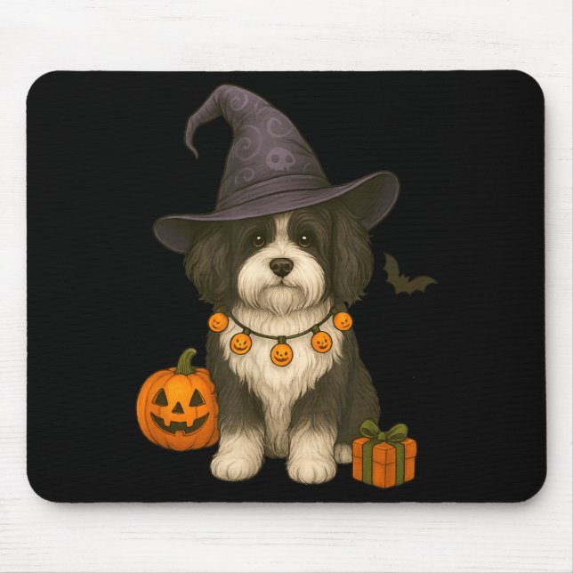 Halloween Black And White Havanese Dog Mouse Mat (Front)