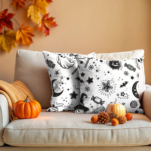 Halloween Black And White Line art Cushion