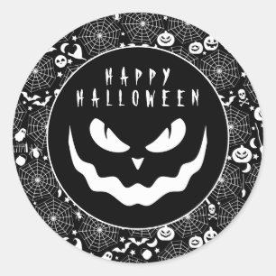 Halloween Black and White Pumpkin Creepy Face Classic Round Sticker