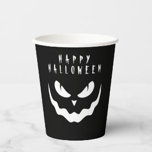 Halloween Black and White Pumpkin Creepy Face Paper Cups