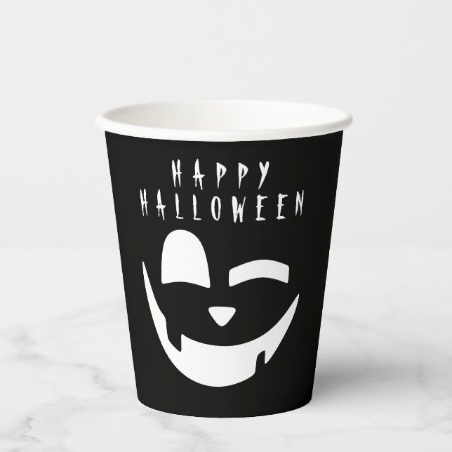 Halloween Black and White Pumpkin Happy Face Paper Cups (Front)