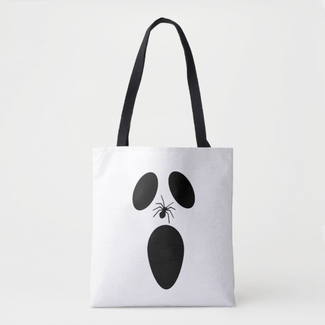 Halloween Black and White Scary Ghost Face Tote Bag (Front)