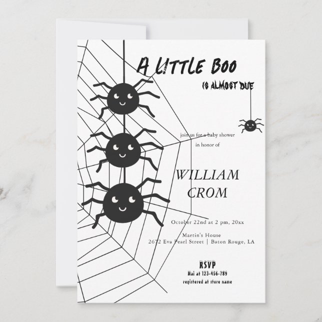 Halloween Black And White Spider Web Baby Shower Invitation (Front)