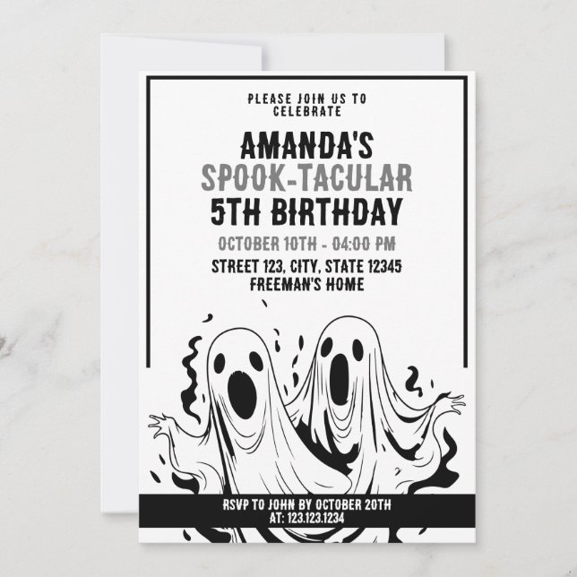 Halloween Black and White Spooky Ghosts Birthday Invitation (Front)
