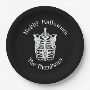 Halloween Black and White Spooky Skeleton Paper Plate