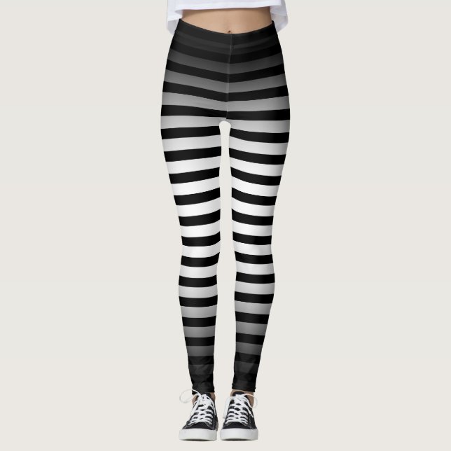 Halloween Black and white vertical stripes ombre Leggings (Front)