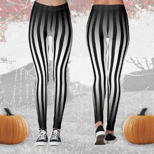 Halloween Black and white vertical stripes ombre Leggings