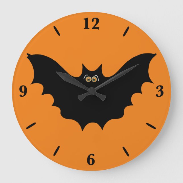Halloween Black Bat Large Round Wall Clock  (Front)