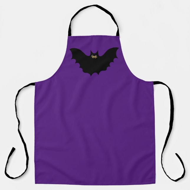 Halloween Black Bat Purple Apron (Front)