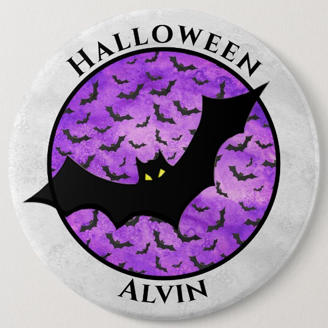 Halloween Black Bat Random Pattern Purple BG 6 Cm Round Badge (Front)