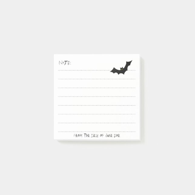Halloween Black Bat Silhouette - Lined White Notes (Front)