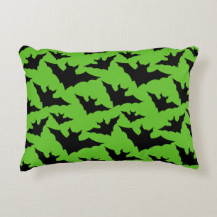 Halloween black bats green cool spooky pattern decorative cushion