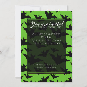 Halloween black bats green cool spooky pattern invitation