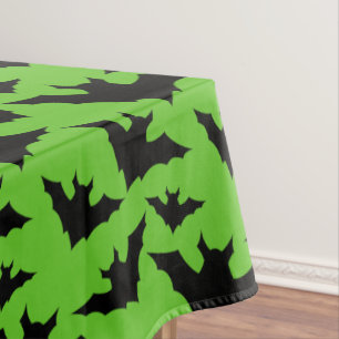 Halloween black bats green cool spooky pattern tablecloth