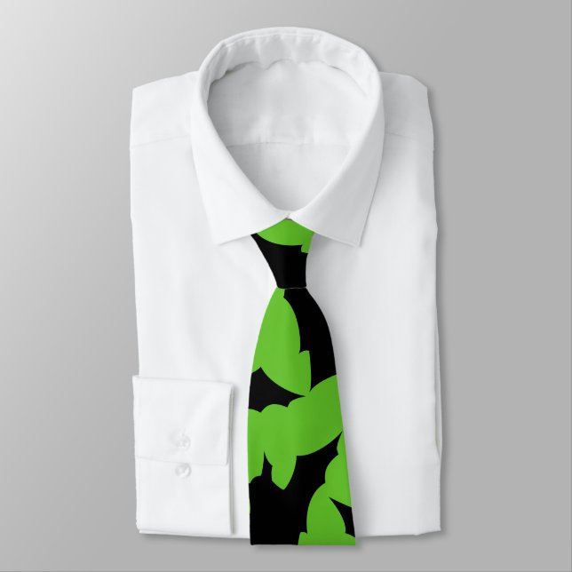 Halloween black bats green cool spooky pattern tie (Tied)