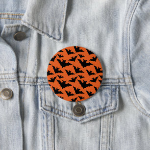 Halloween black bats orange cool spooky pattern 7.5 cm round badge