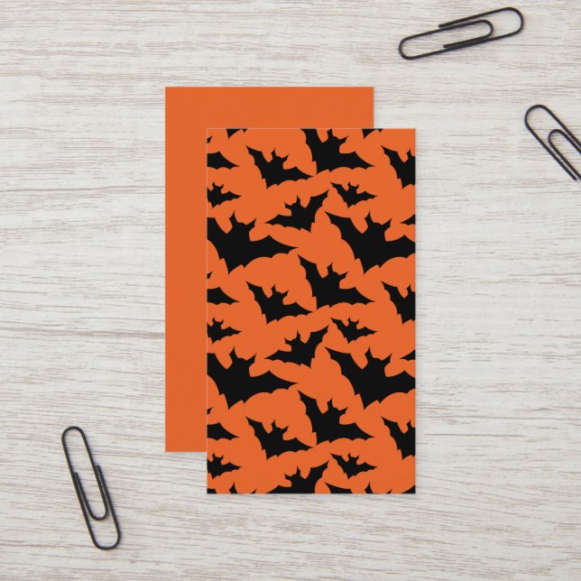Halloween black bats orange cool spooky pattern business card (Front/Back In Situ)
