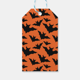 Halloween black bats orange cool spooky pattern gift tags