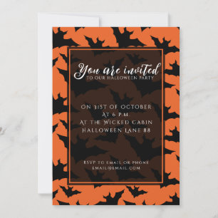Halloween black bats orange cool spooky pattern invitation