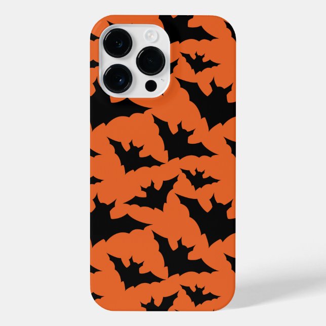 Halloween black bats orange cool spooky pattern iPhone case (Back)
