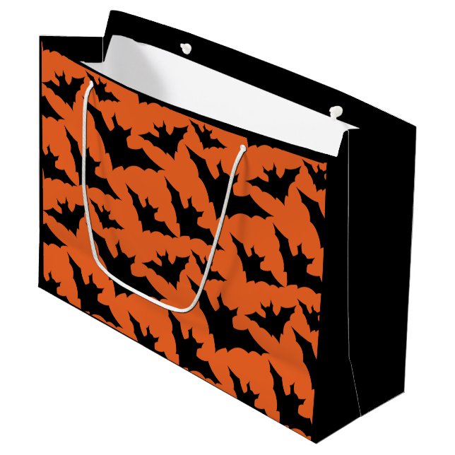 Halloween black bats orange cool spooky pattern large gift bag (Front Angled)