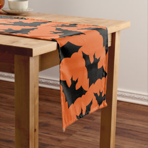 Halloween black bats orange cool spooky pattern short table runner