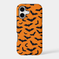 Halloween Black Bats Orange Seamless Pattern