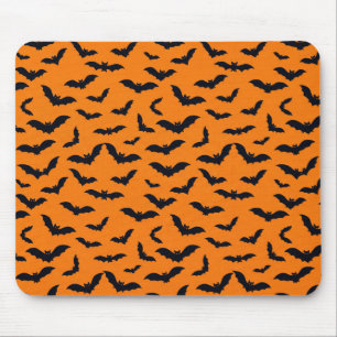 Halloween Black Bats Orange Seamless Pattern Mouse Mat