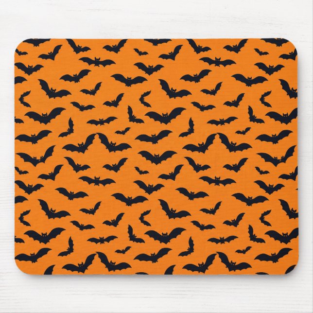 Halloween Black Bats Orange Seamless Pattern Mouse Mat (Front)