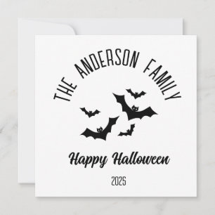 Halloween Black Bats Personalised Name Year Holiday Card