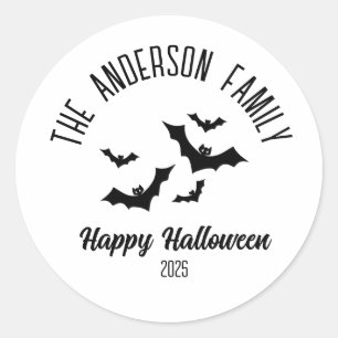 Halloween Black Bats Personalized Name Year Classic Round Sticker