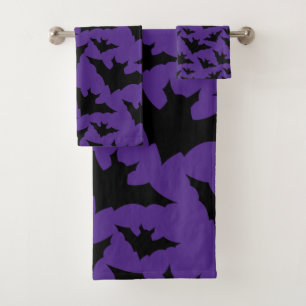 Halloween black bats purple cool spooky pattern bath towel set