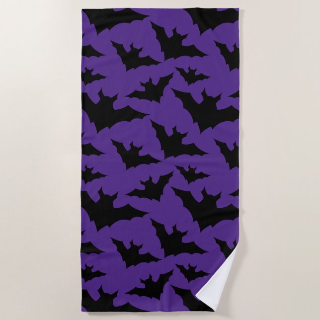 Halloween black bats purple cool spooky pattern beach towel (Front)