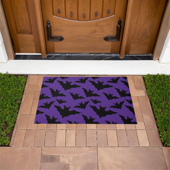 Halloween black bats purple cool spooky pattern doormat (Outdoor)