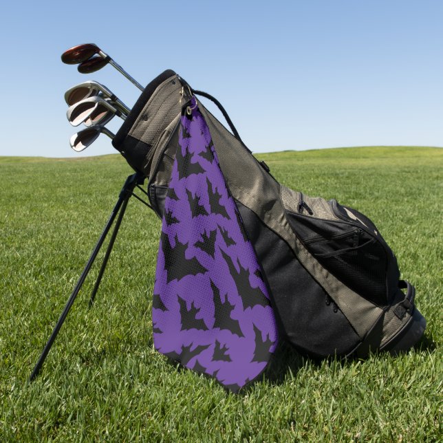Halloween black bats purple cool spooky pattern golf towel (Green)