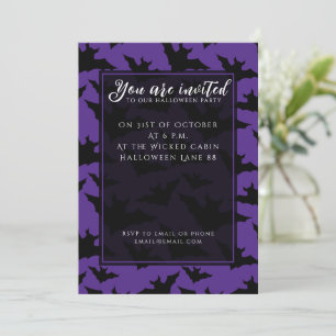 Halloween black bats purple cool spooky pattern invitation