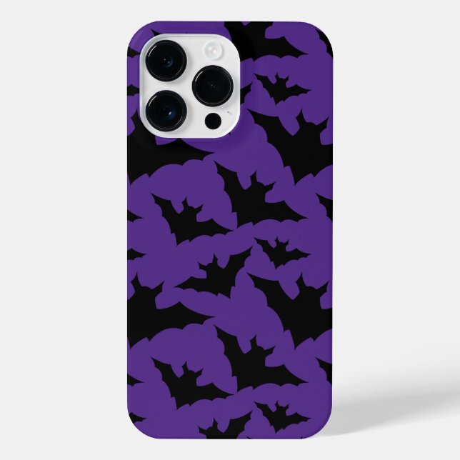 Halloween black bats purple cool spooky pattern iPhone case (Back)