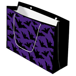 Halloween black bats purple cool spooky pattern large gift bag