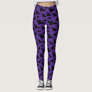 Halloween black bats purple cool spooky pattern leggings