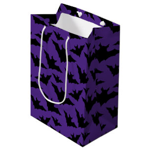 Halloween black bats purple cool spooky pattern medium gift bag
